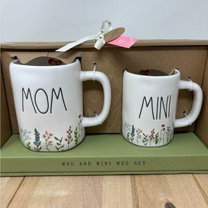 Rae Dunn MOM & MINI Mug Gift Set White with Flowers & Butterflies Black LL New
